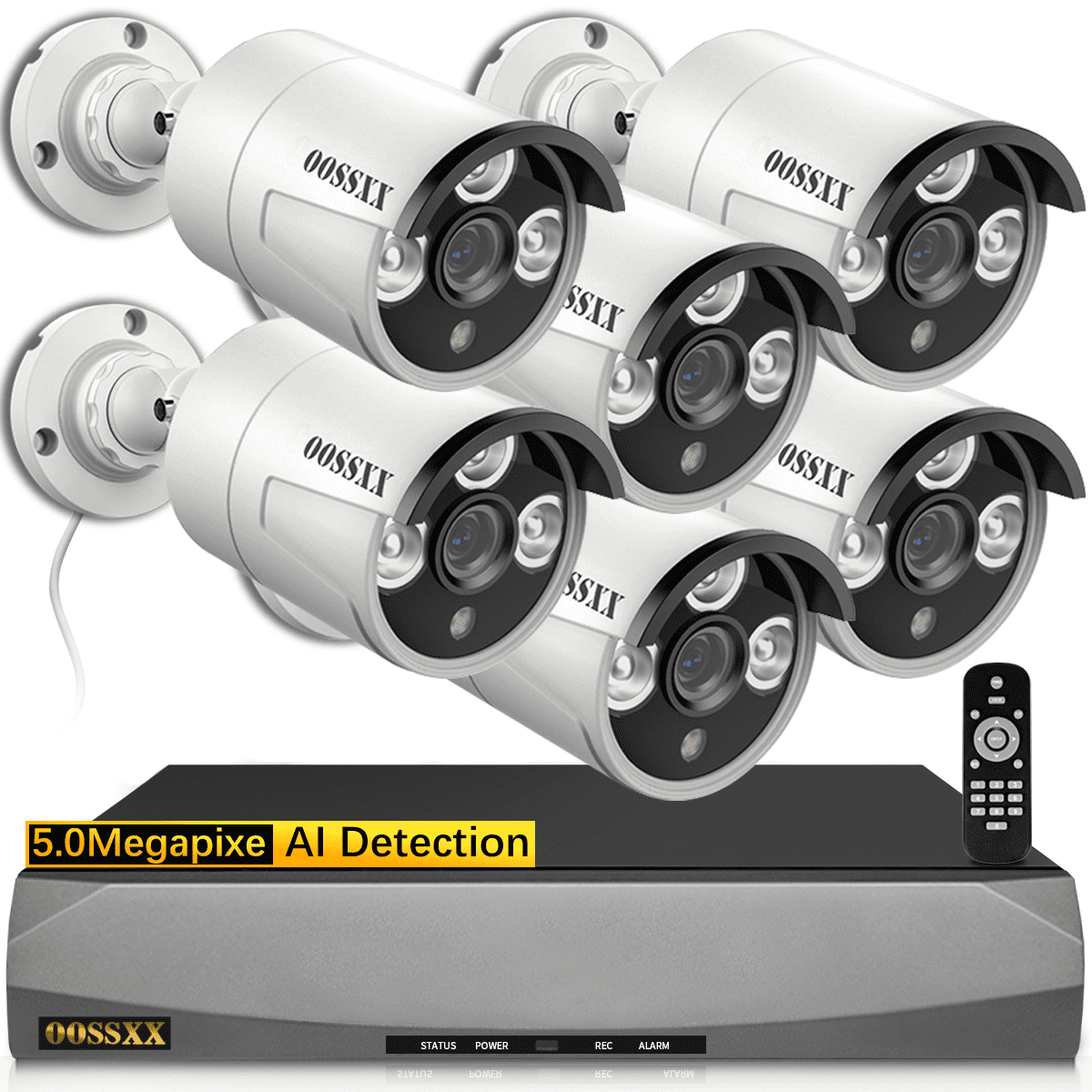 OOSSXX 5MP PoE Security Camera System with 6 Hardwired Outdoor Cameras
