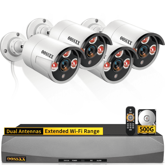 OOSSXX Outdoor Wired Security Camera System, 5MP POE Surveillance Cameras with Audio for Home Security