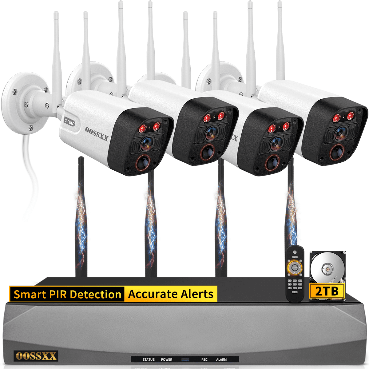 OOSSXX 5MP Outdoor Security Camera System, Wireless Wifi, Night