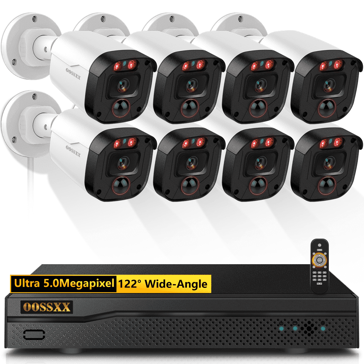 OOSSXX 8-Camera 5MP Wired Home Security Camera System with DVR, HD-Analog CCTV Surveillance Cameras Kit, IP67 Waterproof Outdoor Cameras