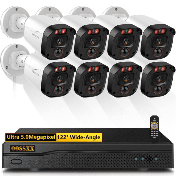 OOSSXX 8-Camera 5MP Wired Home Security Camera System with DVR, HD-Analog CCTV Surveillance Cameras Kit, IP67 Waterproof Outdoor Cameras