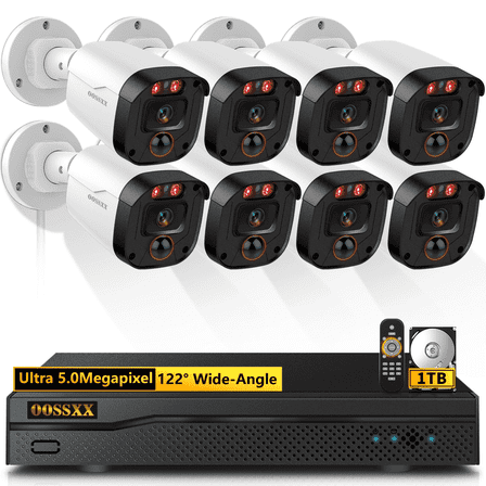 OOSSXX 8-Camera 5MP Wired Home Security Camera System with DVR, HD-Analog CCTV Surveillance Cameras Kit, IP67 Waterproof Outdoor Cameras