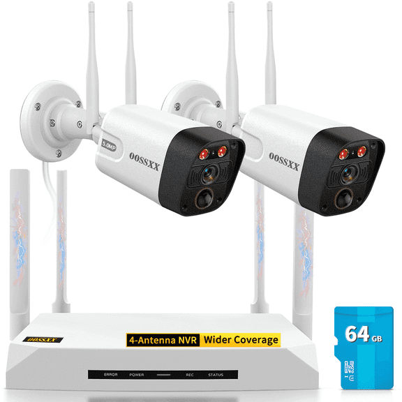 OOSSXX 5MP 4-Camera Wireless Security System with Mini NVR, Dual Antenna WiFi, 80ft Night Vision