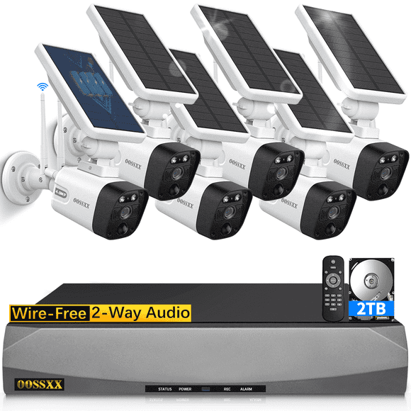 OOSSXX 6-Channel Solar Outdoor Wireless Security Cameras, Surveillance Camera System with Dual Antennas