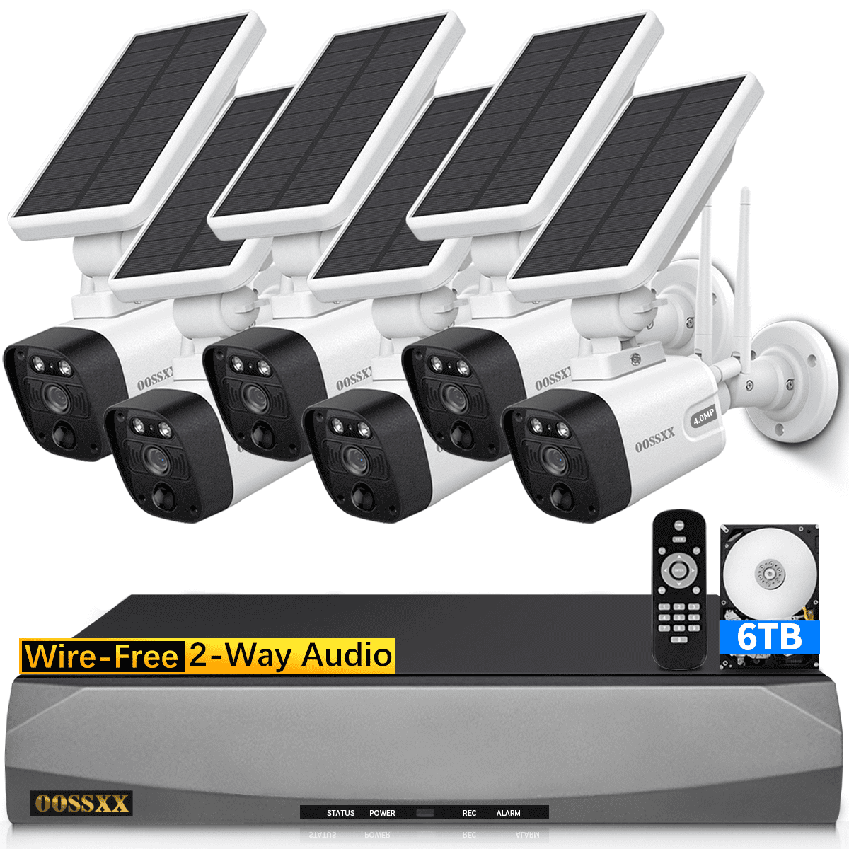 OOSSXX 6Channel Solar Outdoor Wireless Security Cameras, Surveillance