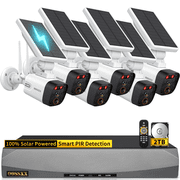OOSSXX 6-Channel Solar Outdoor Wireless Security Cameras, Surveillance Camera System with Dual Antennas