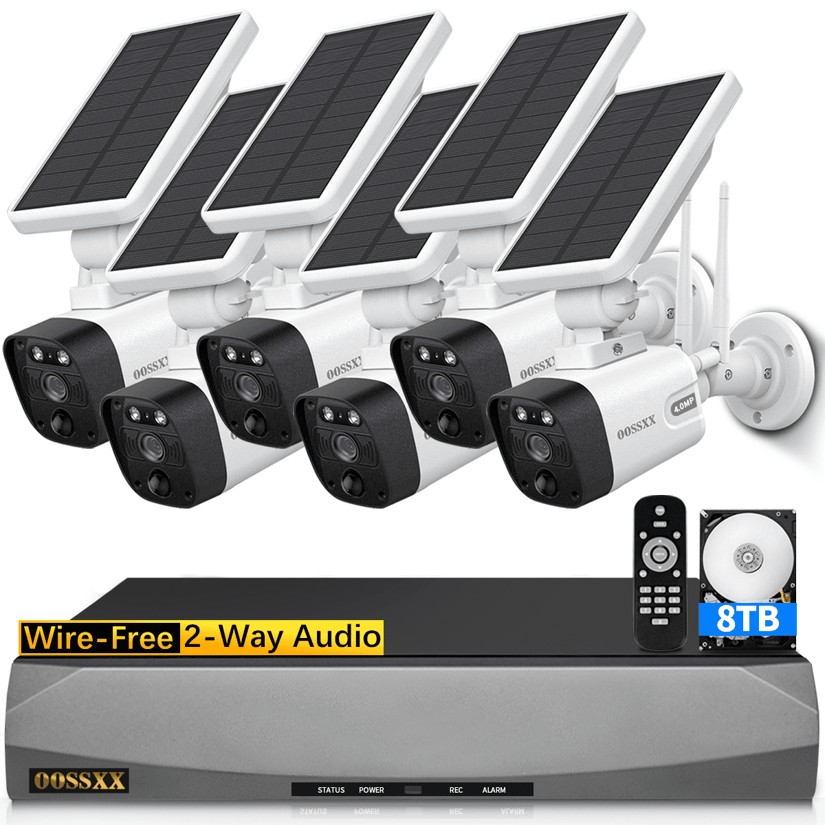 OOSSXX 6Channel Solar Outdoor Wireless Security Cameras, Surveillance