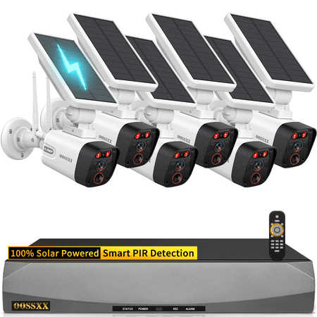 OOSSXX 6-Channel Solar Outdoor Wireless Security Cameras, Surveillance Camera System with Dual Antennas
