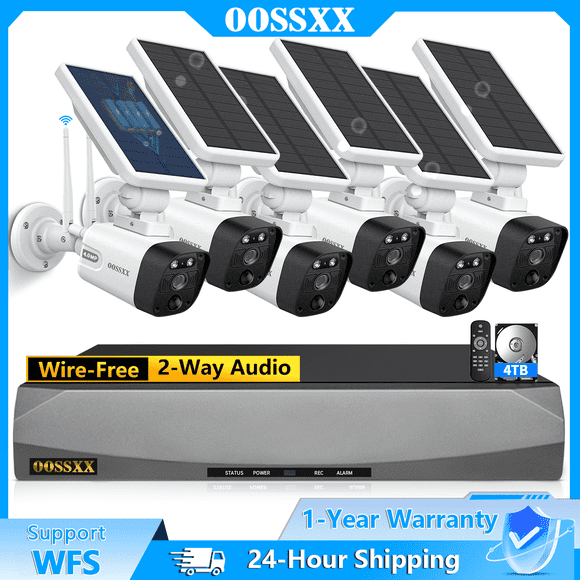 OOSSXX 6-Channel Solar Outdoor Wireless Security Cameras, Surveillance Camera System with Dual Antennas