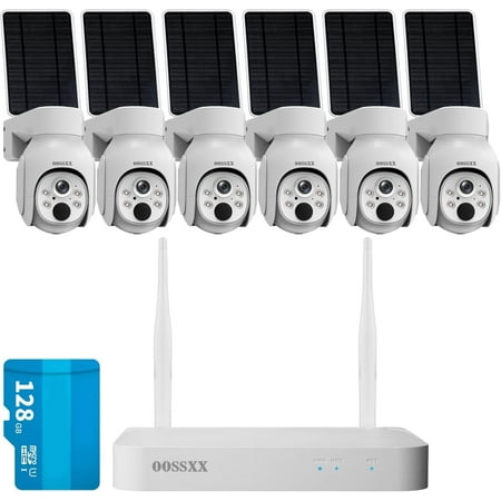 OOSSXX (PTZ Digital Zoom 100% Wire-Free) Wireless Solar Cameras 2-Way Audio, Solar Battery PIR Detection Outdoor Wireless Security Camera System Video Surveillance System