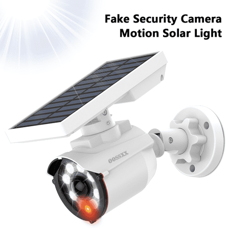 OOSSXX Solar-Powered Fake Outdoor Camera with Motion Sensor LED Floodligh