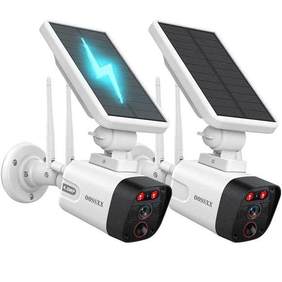 {4.0Megapixel & 100% Wire Free} 2-Way Audio Solar Security Camera Outdoor Wireless Solar Powered Wireless Camera with Rechargeable Battery, WiFi Home Surveillance Camera