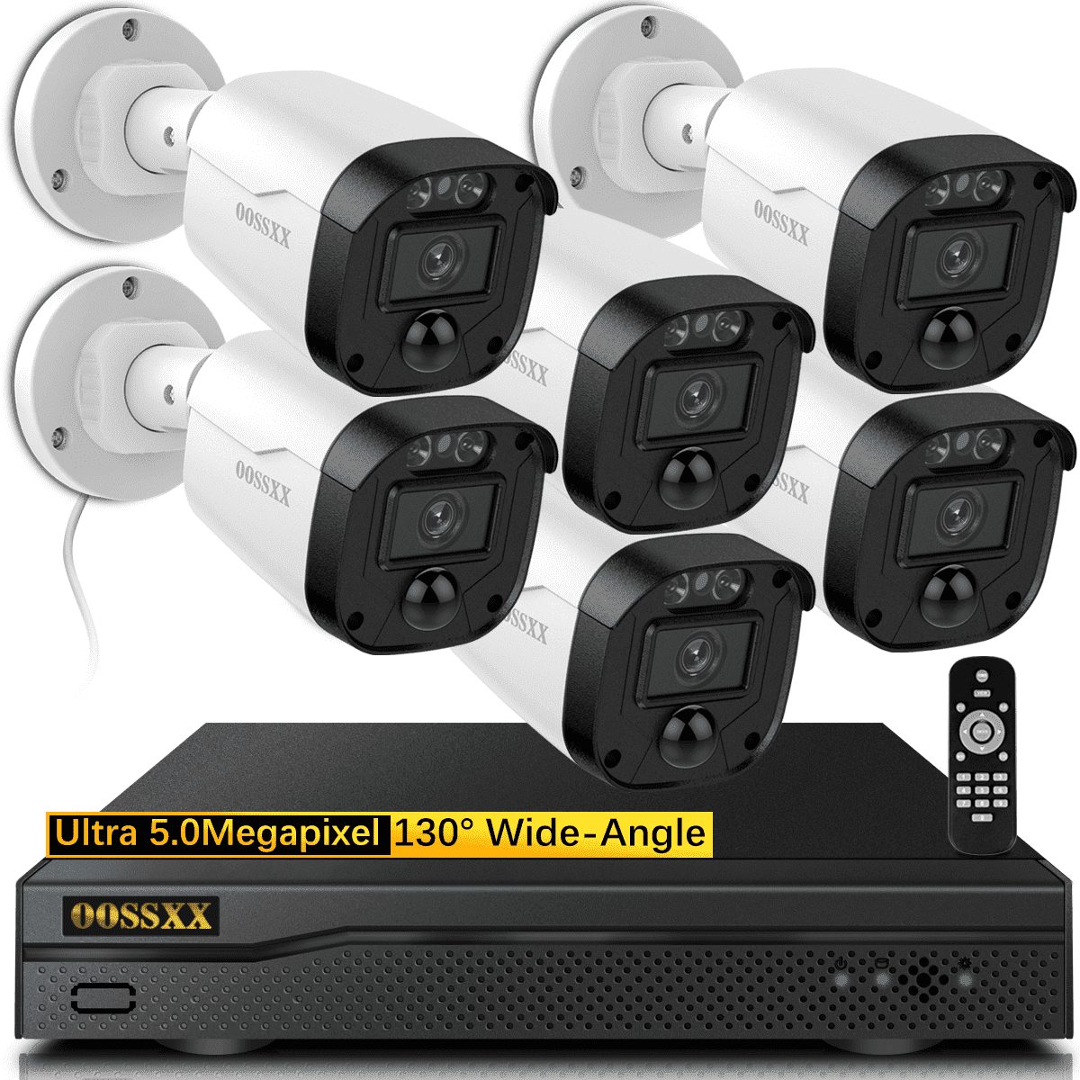 OOSSXX 6-Camera 5MP Wired Home Security Camera System with DVR, HD-Analog CCTV Surveillance Cameras Kit,  IP67 Waterproof Outdoor Cameras
