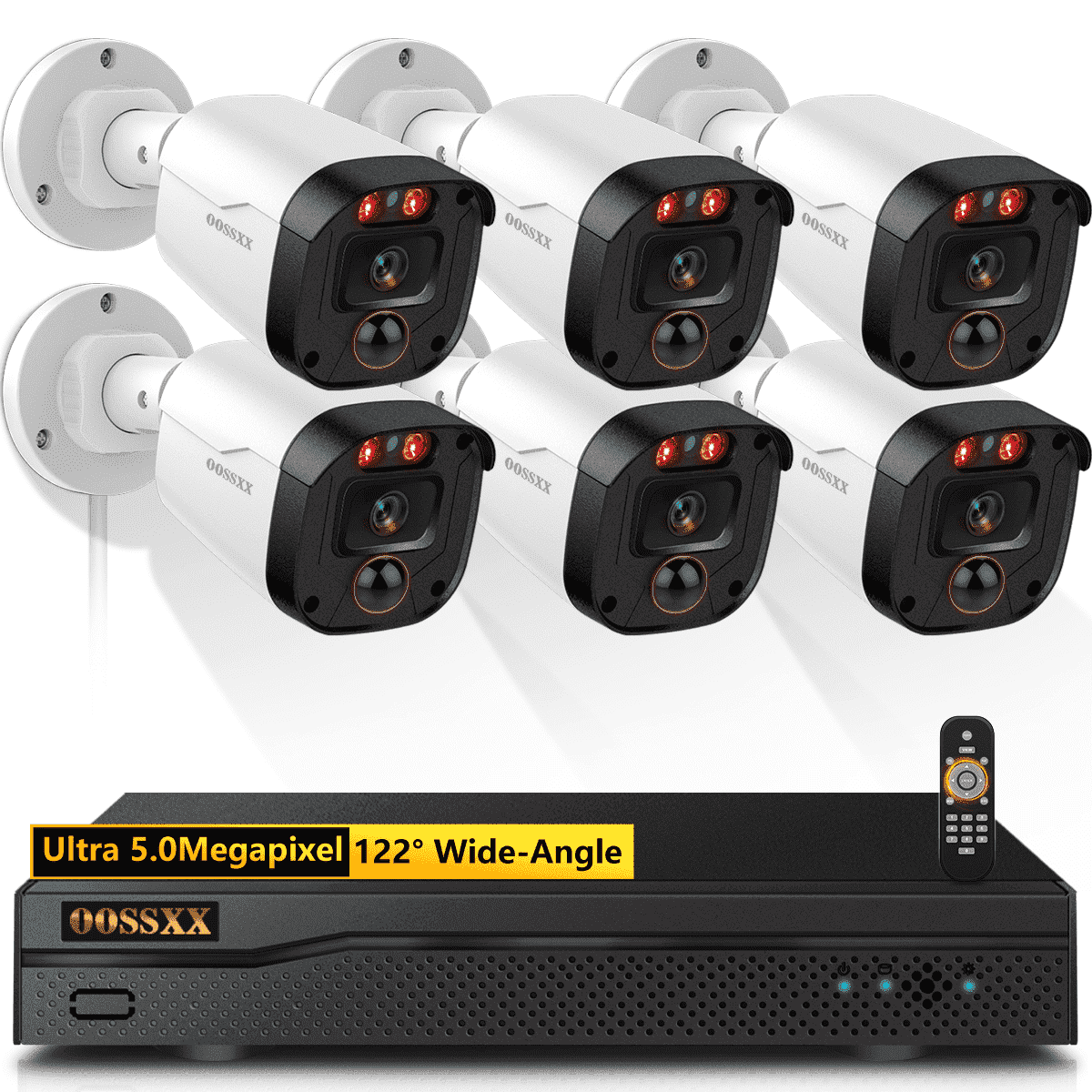 OOSSXX 6-Camera 5MP Wired Home Security Camera System with DVR, HD-Analog CCTV Surveillance Cameras Kit, IP67 Waterproof Outdoor Cameras