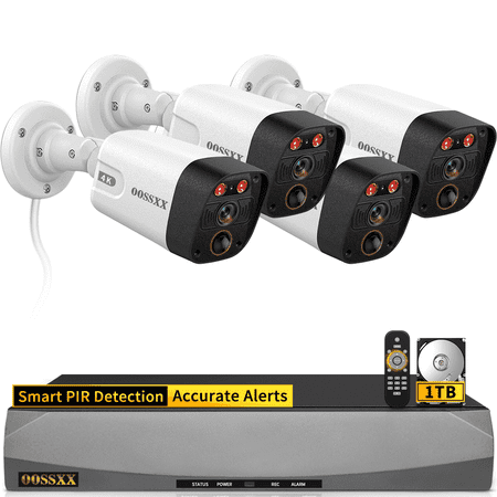 OOSSXX 4K PoE Security Camera System, 4 Cameras 8 Channel NVR System with 1TB HDD
