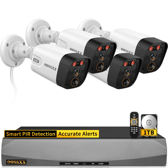OOSSXX 4K POE Outdoor Security Camera System, 8MP Wired IP Cameras with 130° Wide Angle, 8-Channel NVR