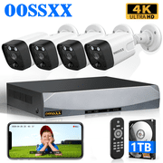 OOSSXX 4K PoE Security Camera System, 4 Cameras 8 Channel NVR System with 1TB HDD