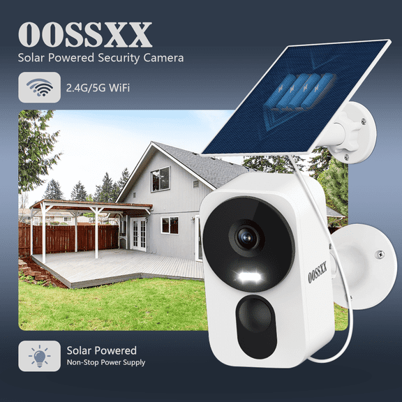 OOSSXX 2K Wireless Solar Security Camera Outdoor, 4MP WiFi Cameras with PIR Human Detection, Color Night Vision, 2.4G/5G Dual-Band, Two-Way Audio, IP65 Waterproof, SD/Cloud Storage