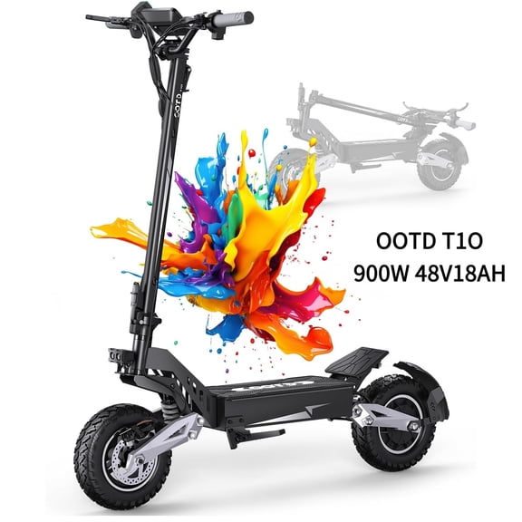 OOTD T10 Electric Scooter for Adults,900W Peak Motor,48V 18Ah Battery,34Mph,46 Mile Range,11 Off-Road Tires,Full Suspension,Hydraulic Disc Brakes