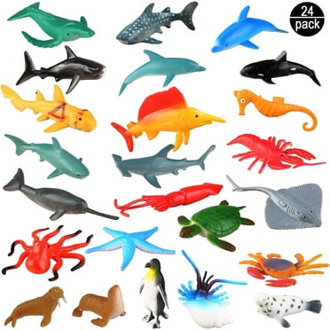 OOTSR 24 Pack Sea Ocean Animal Figures - Realistic Plastic Pool Party Toys Set with Turtle, Octopus, Shark - Children's Educational Birthday Gifts