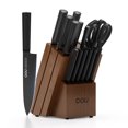 thumbnail image 1 of OOU Kitchen Knife Block Set - 15 Pieces High Carbon Stainless Steel Knife Block Set with Built-in Sharpening Blocks, Walnut, 1 of 9