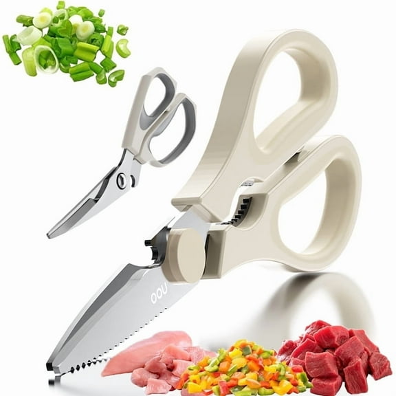 OOU Kitchen Scissors Set - Heavy Duty Stainless Steel All Purpose Shears 2-Pack, Comfort Grip Handles & Protective Sheath, Dishwasher Safe