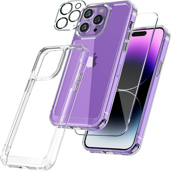 OOVIAL iPhone 14 Pro Max Clear Case Bundle - 5-in-1 Design with Tempered Glass Screen Protector, Lens Protector and Cleaning Kits - Military-Grade Shockproof Protection for Your Phone