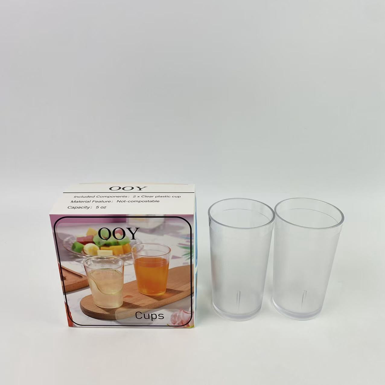 OOY cups,Plastic Drinking Glasses Set 5 oz Clear Plastic Tumblers Stackable Frosted Cup Reusable Drinking Glasses Cups Bulk for Weddings Party Restaurant Kitchen