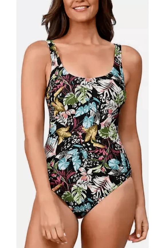 OP Ocean Pacific Women's 4-Way Stretch One Piece (Multi, XS)