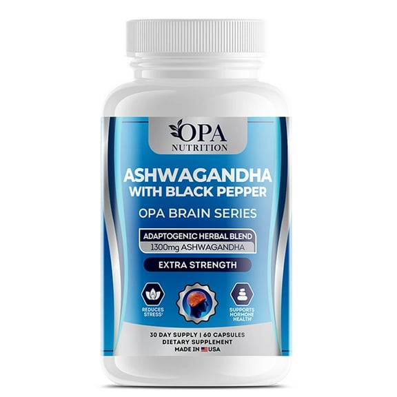 OPA Ashwagandha Black Pepper Pills Supplement For Men and Women, 1300mg - 60 Ct