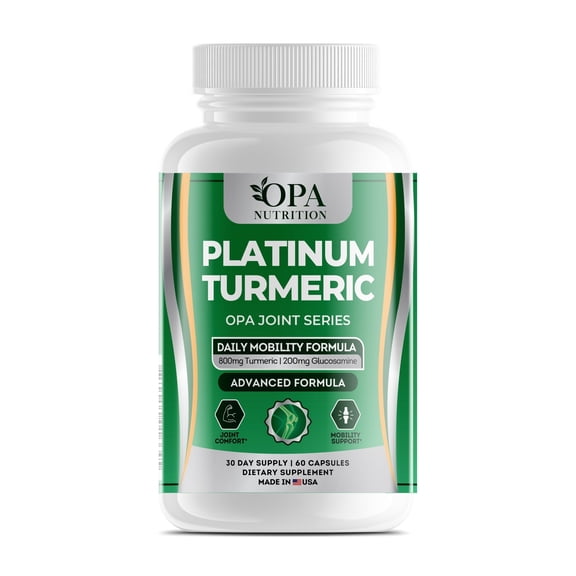 OPA Platinum Turmeric 800 mg Dietary Supplement with Ginger & BioPerine, 60 Count