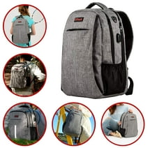 OPACK 15" Grey RFID-Safe Travel Laptop Backpack TSA-Friendly Unisex with USB Charging Port