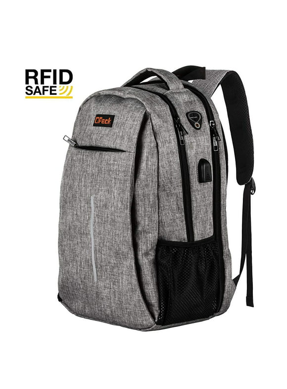 OPACK Travel Gray Backpack Anti Theft RFID Water Resistant Unisex 17" Laptop for College School Business