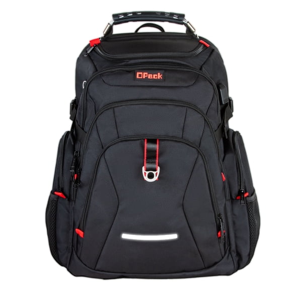 Opack Unisex Adult Adjustable Polyester Fabric Laptop Backpack, Black, 1-Piece