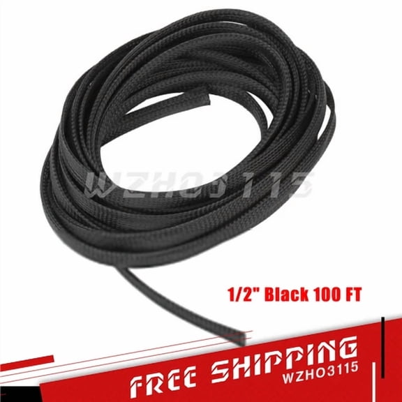 OPAL- 1/2" Black 100 Ft Expandable Wire Cable Sleeving Sheathing Braided Loom Tubing