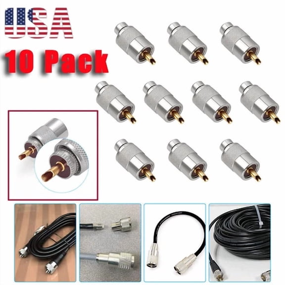 OPAL- 10 Pack Pl259 Solder Brass Connector Plug W/Reducer For Rg8X Coaxial Coax Cable