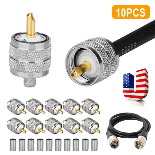 OPAL- 10 X Uhf Pl259 Male Plug Crimp Connector For Lmr240 Rg59 Rg8X Cable Coax Cable