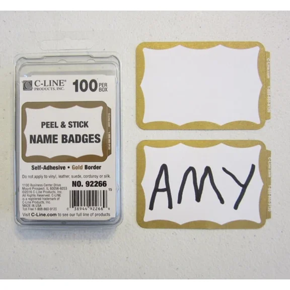 OPAL- 100 Gold Border Badges Name Tags Labels Id Stickers Peel And Stick Adhesive