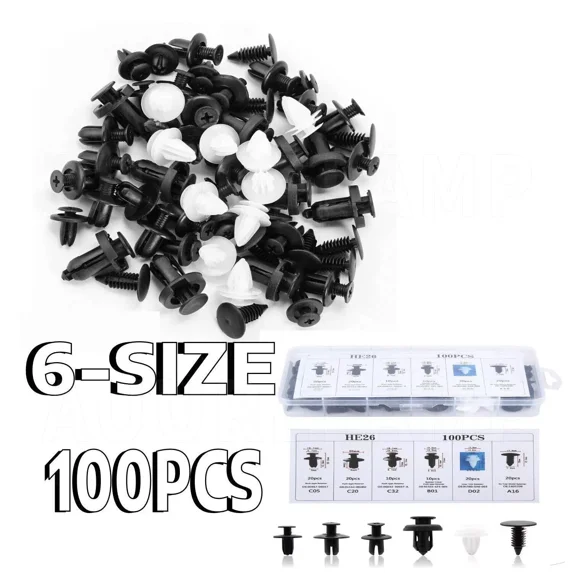 OPAL- 100Pc Car Push Pin Rivet Bumper Door Trim Retainer Clip Fastener Accessories Kit