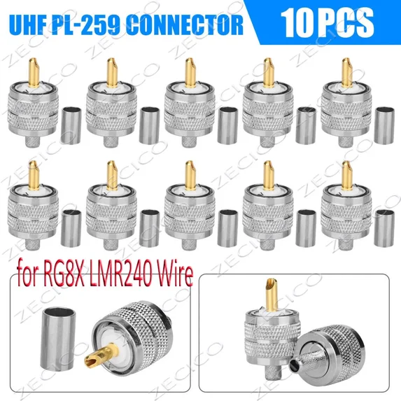 OPAL- 10Pcs Uhf Pl-259 Male Crimp Connectors Coax Cable Adapter For Rg8X Lmr240 Wire