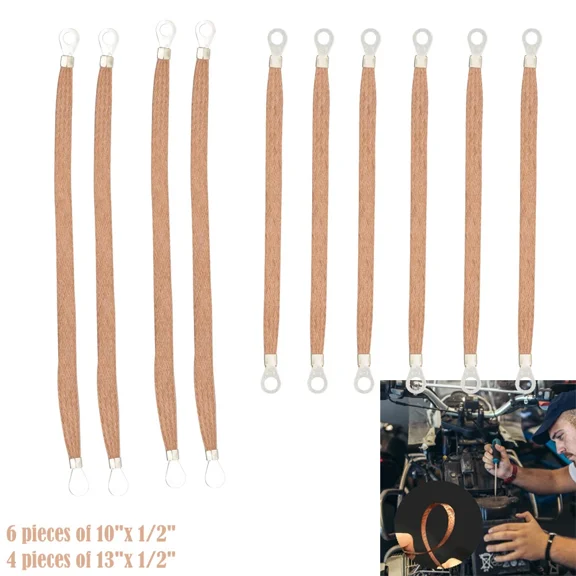OPAL- 10X Universal Engine Automotive Ground Strap Connector Flat Braided Copper Cable