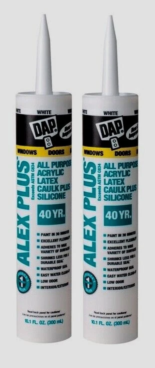 OPAL- 2~ Dap Alex Plus White Acrylic All Purpose Caulk + Silicone 40 Year 10.1Oz 18152