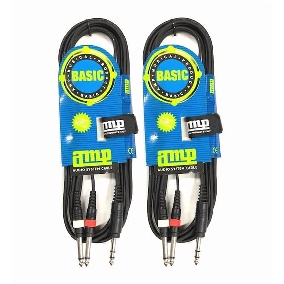 OPAL- (2) Pack 10Ft 1/4" Trs Stereo Plug To 2-1/4" Ts Mono Plug Audio Cable