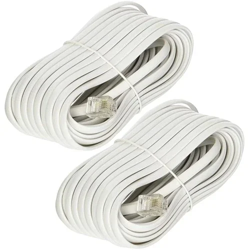 OPAL- 2 X Telephone Extension Cord White 25 Feet Rj11 4C Modular Phone Cable Line Wire