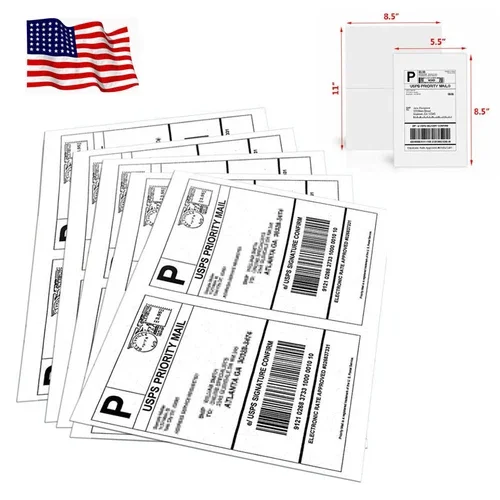 OPAL- 200 Half Sheet Shipping Mail Labels 8.5X5.5 Self Adhesive For Laser Printer