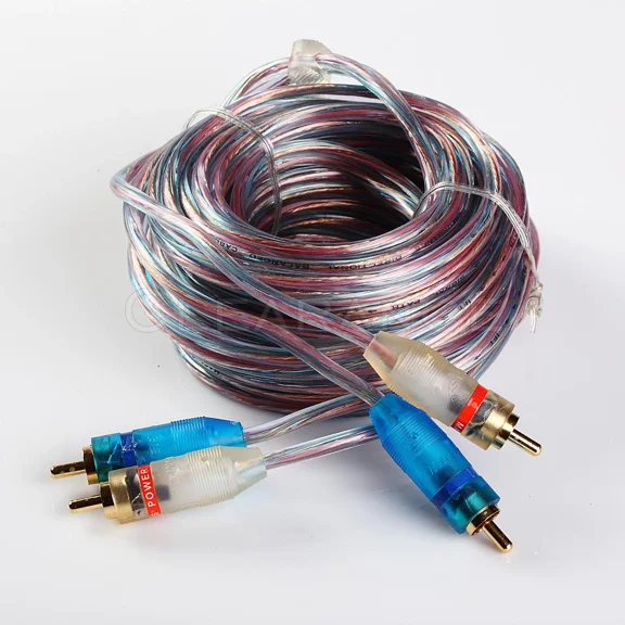 OPAL- 20Ft Gold Plated 20' Rca Blue Wire No Noise Video 2 Male To Male Stereo Cable