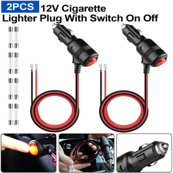 OPAL- 2Pcs Extension Cord Cable Car Cigarette Lighter Socket Plug W/Off Switch 12V-24V