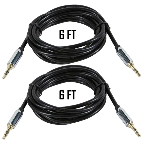 OPAL- 2X 6Ft 3.5Mm Aux Cable M/M Gold Plated Jacks Stereo Audio Auxiliary Cable Black
