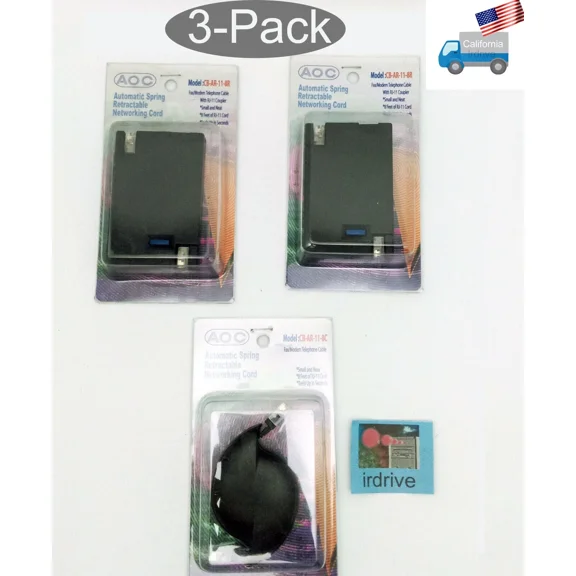 OPAL- 3-Pack: New Aoc Automatic Spring Retractable 8Ft Rj-11 Phone/ Fax/Tel Cord Cable