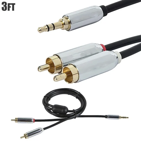 OPAL- 3Ft 3.5Mm 1/8" Stereo Male To 2 Rca Male Aux Audio Y Splitter Cable Cord Gold